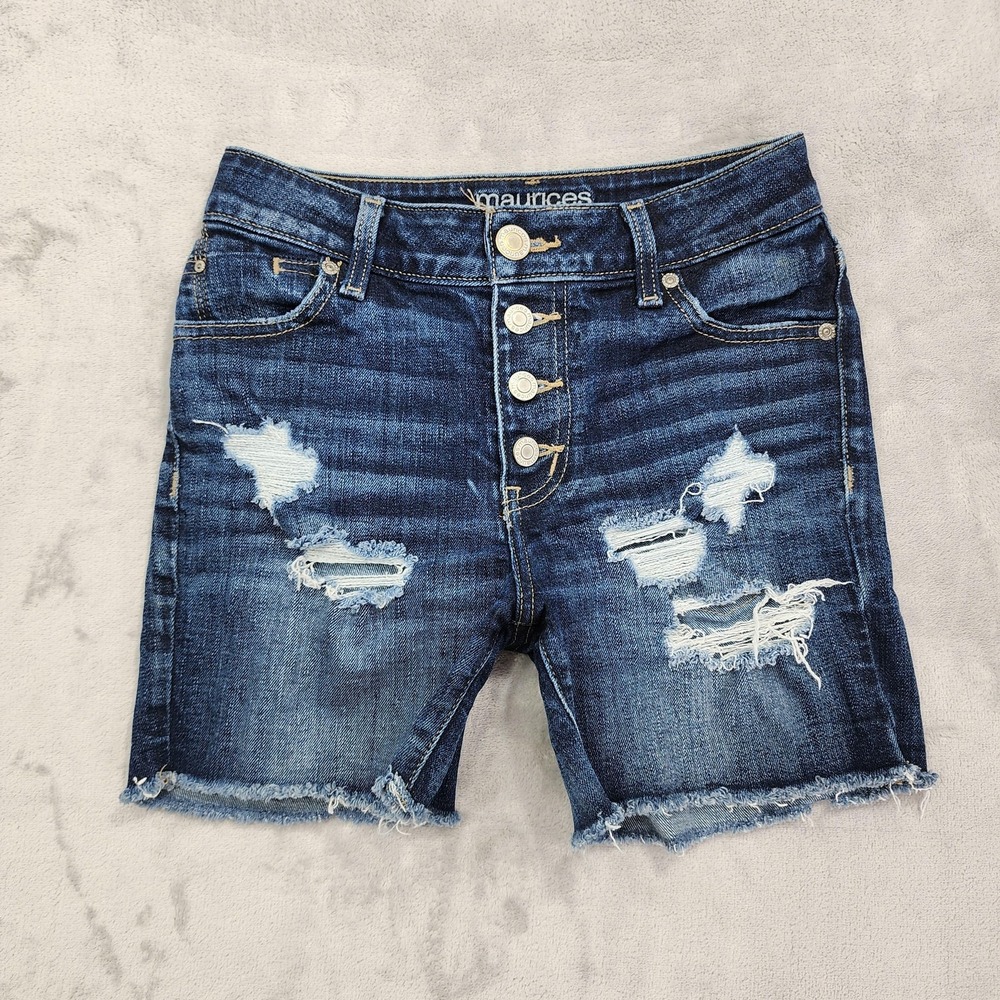 Maurices Shorts Womens 2 Blue High Rise Distressed Cutoff Button Fly Casual